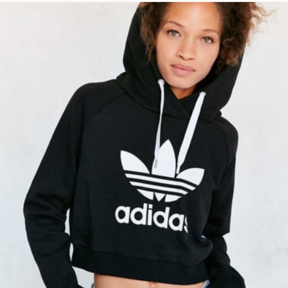 adidas Tops Adidas Trefoil Black Crop Top Hoodie Poshmark